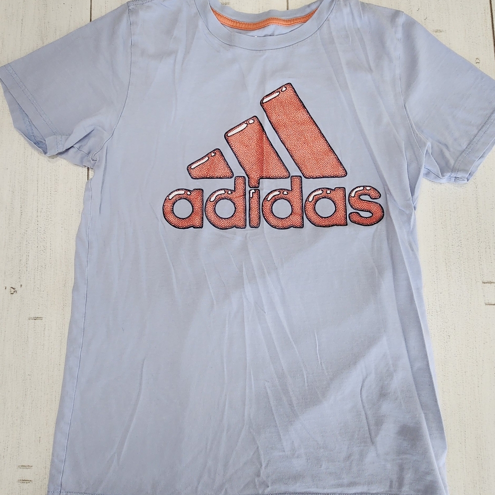 adidas Kids Tee in Sky Blue and Coral